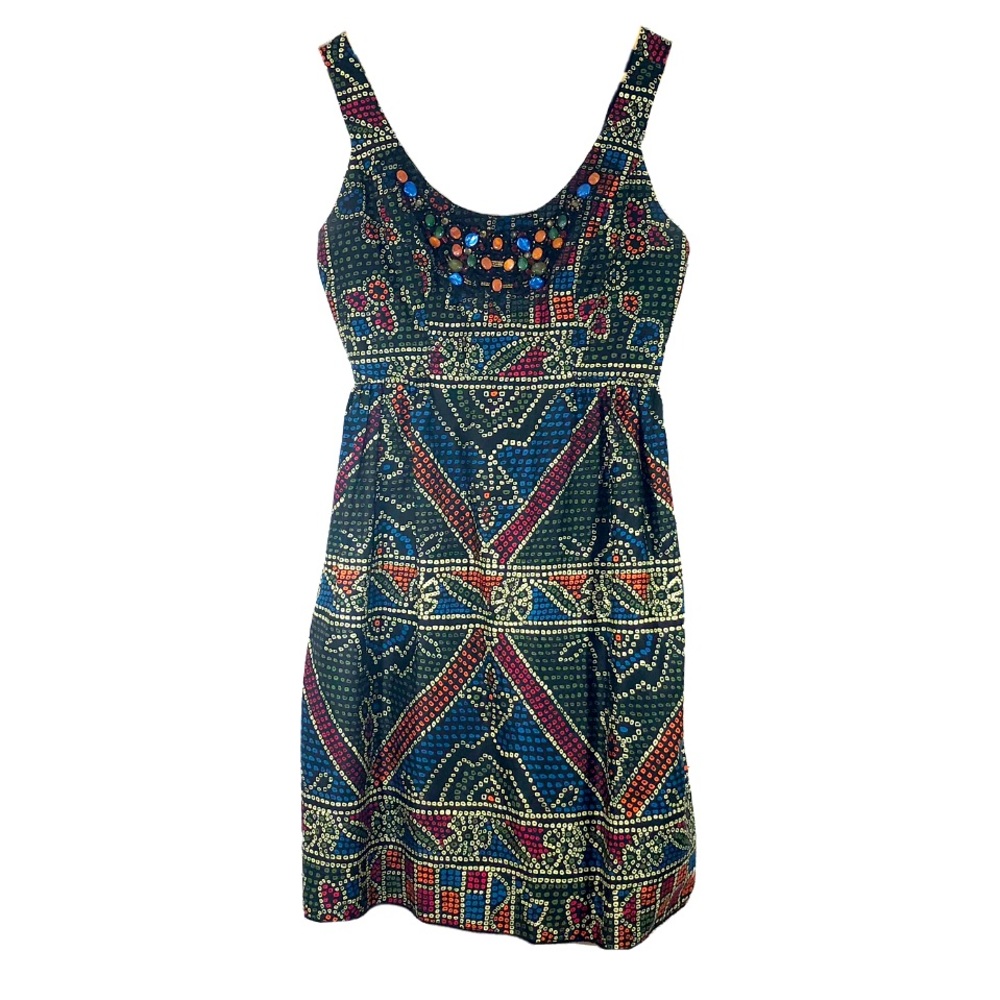 Anthropologie Anna Sui Tesserae Mosaic Beaded Dress Sleeveless Multicolor Sz 4
